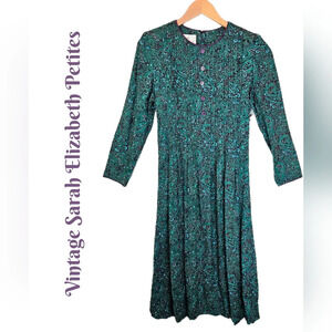 Vintage Sarah Elizabeth Petites Dress Womens Sz 8P Green & Purple Floral Midi